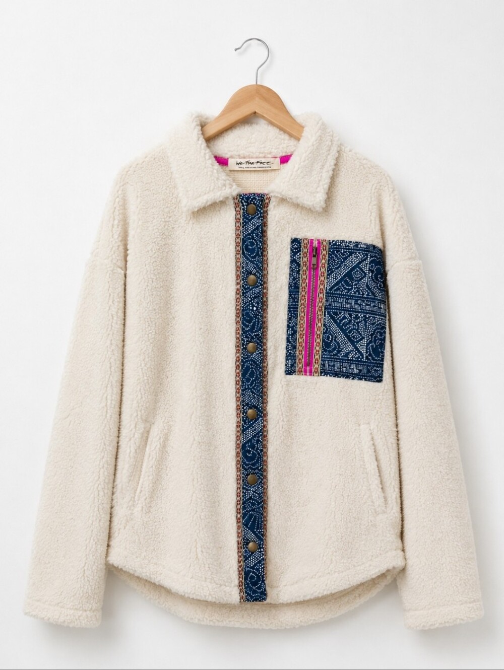 We The Free Sherpa Oversized Jacket Cardigan Patchwork Small + X-Large NWT *Rare